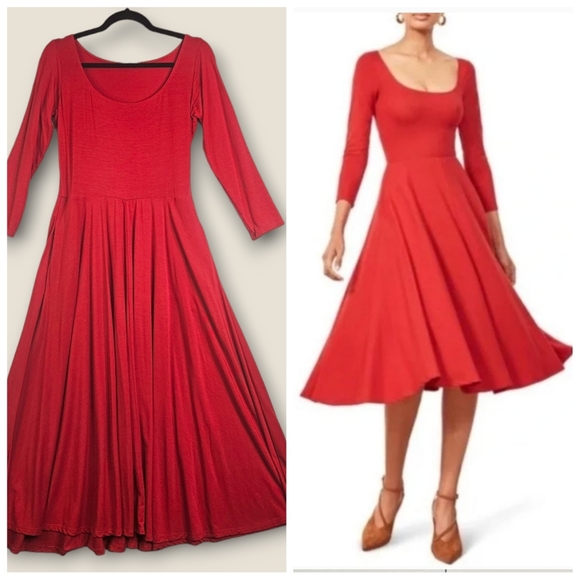Reformation Dresses & Skirts - Reformation Lou Midi Fit n Flare Knit Dress Women's size XL Cherry Red Pockets